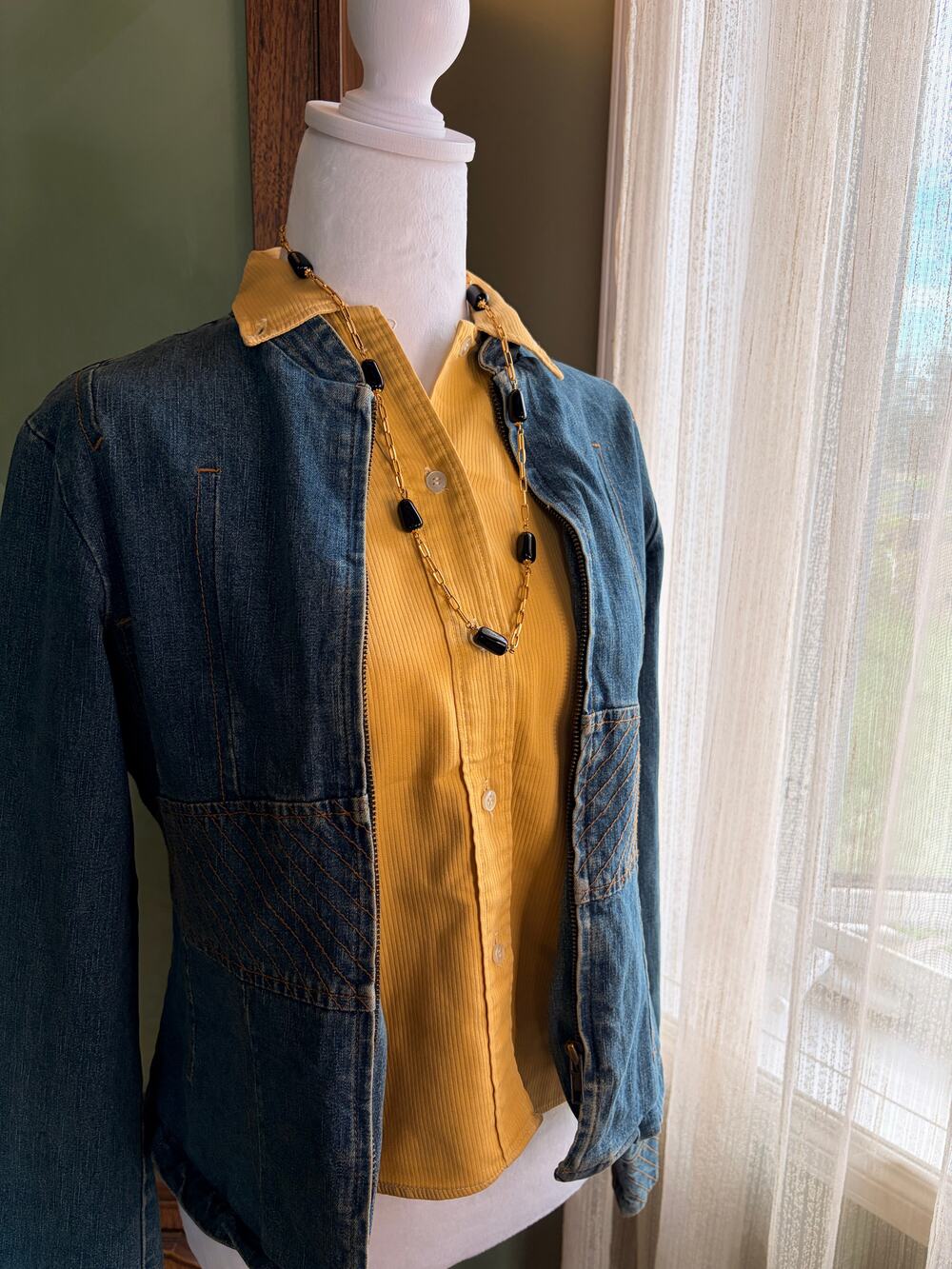 Y2K Indie Sleaze Boho Corset Western Denim Jacket  Contrast Stitch Flared Sleeve